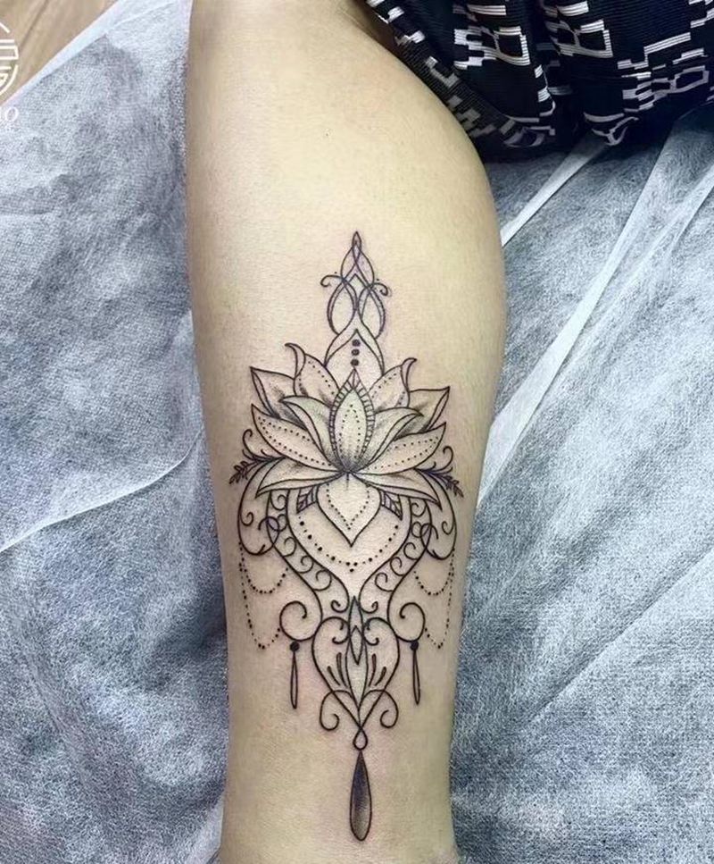 梵花纹身图片_腿部图腾纹身图案