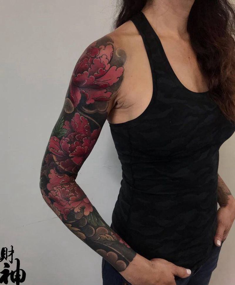 覆盖花臂纹身图片_手臂新传统老传统纹身图案