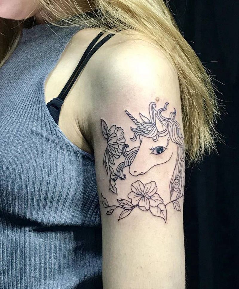 独角兽纹身图片_肩部New School纹身图案