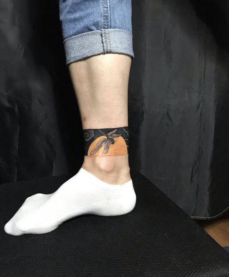 脚环纹身图片_脚部老传统纹身图案