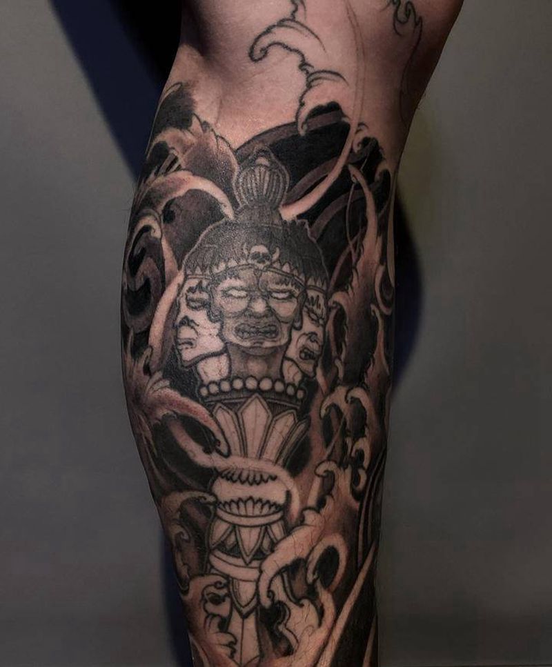 降魔杵纹身图片_腿部新传统原创纹身图案