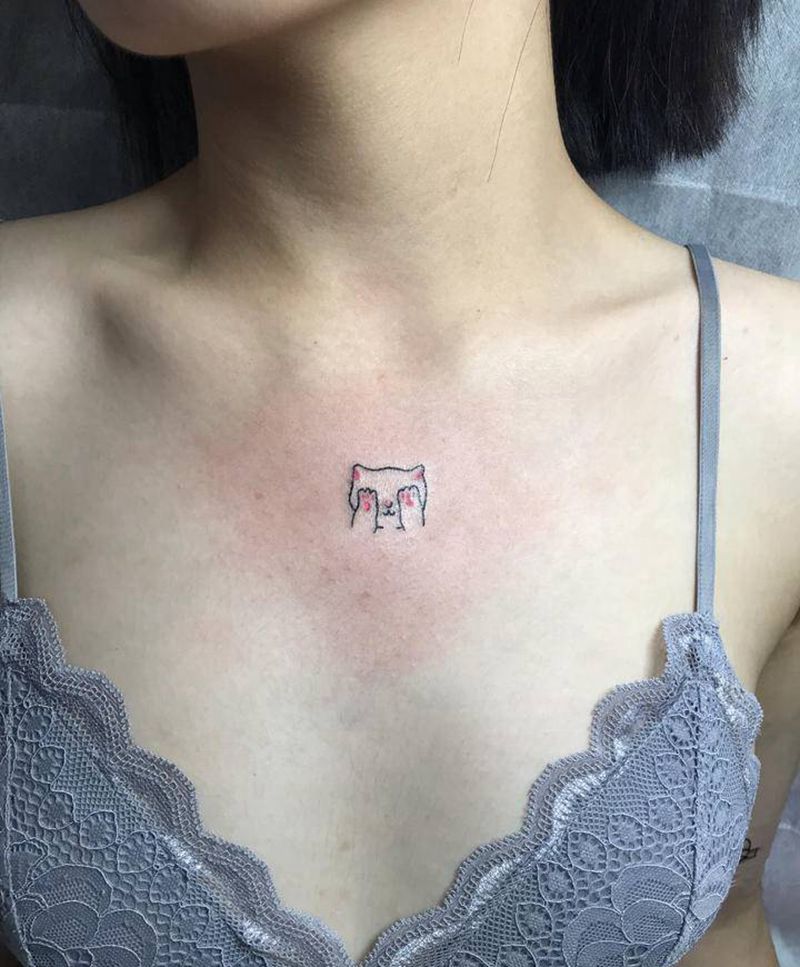 小猫咪纹身图片_胸部纹身图案