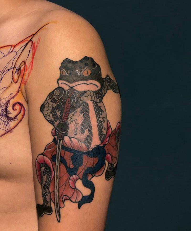 日式蛤蟆一只纹身图片_手臂新传统原创纹身图案