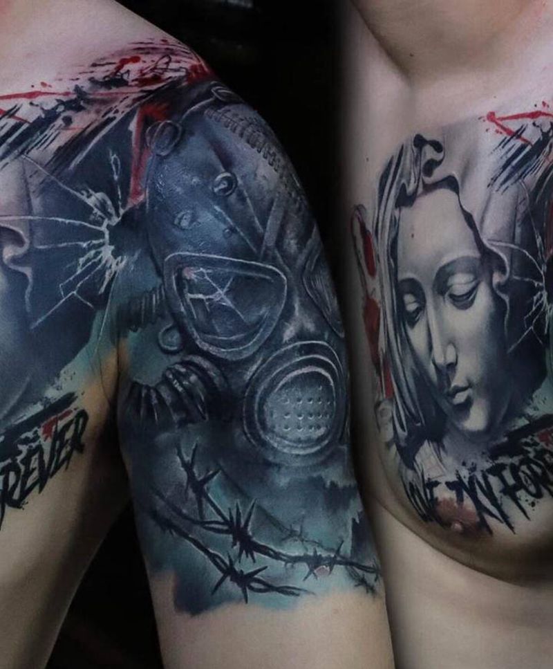 盖图、圣母纹身图片_胸部手臂欧美写实纹身图案