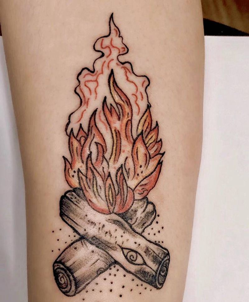 柴火纹身图片_腿部图腾纹身图案