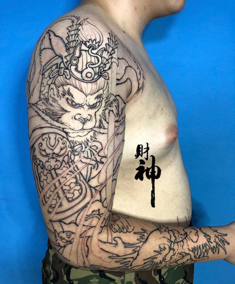 线条纹身图片_手臂新传统纹身图案