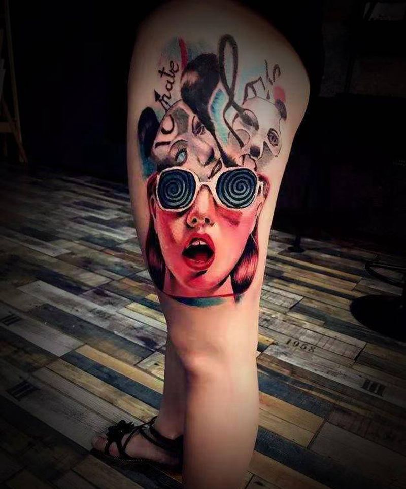 欧美纹身图片_腿部New School欧美写实纹身图案