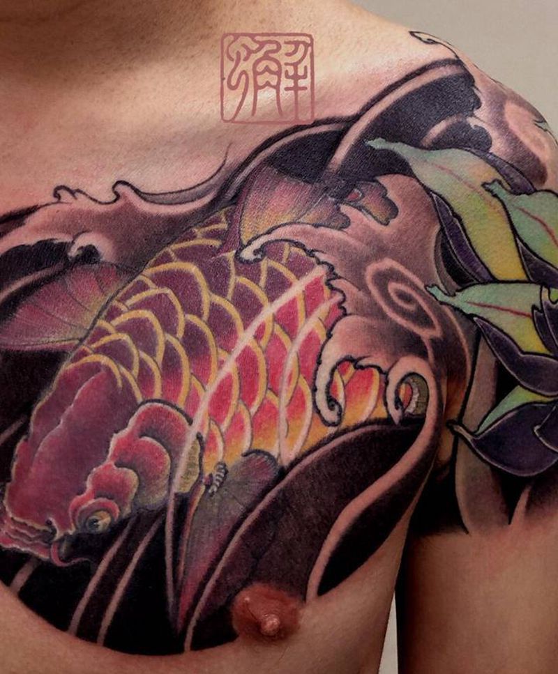 臂环遮盖纹身图片_肩部胸部新传统原创纹身图案