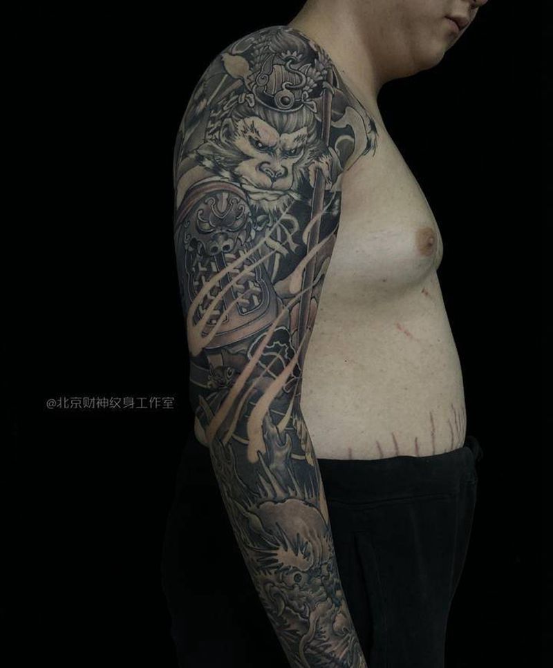 齐天大圣纹身图片_手臂新传统老传统纹身图案