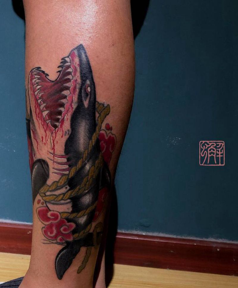 老图修改➕上色纹身图片_腿部New School纹身图案