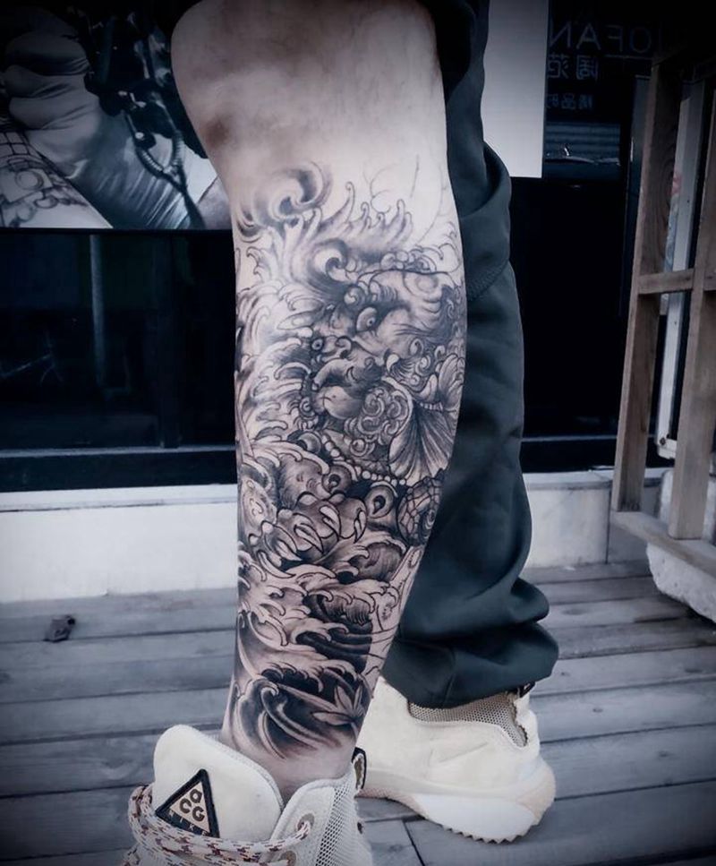 包小腿纹身图片_腿部新传统纹身图案