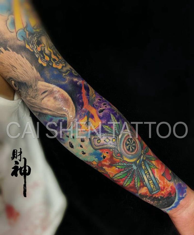 星空纹身图片_手臂欧美写实纹身图案