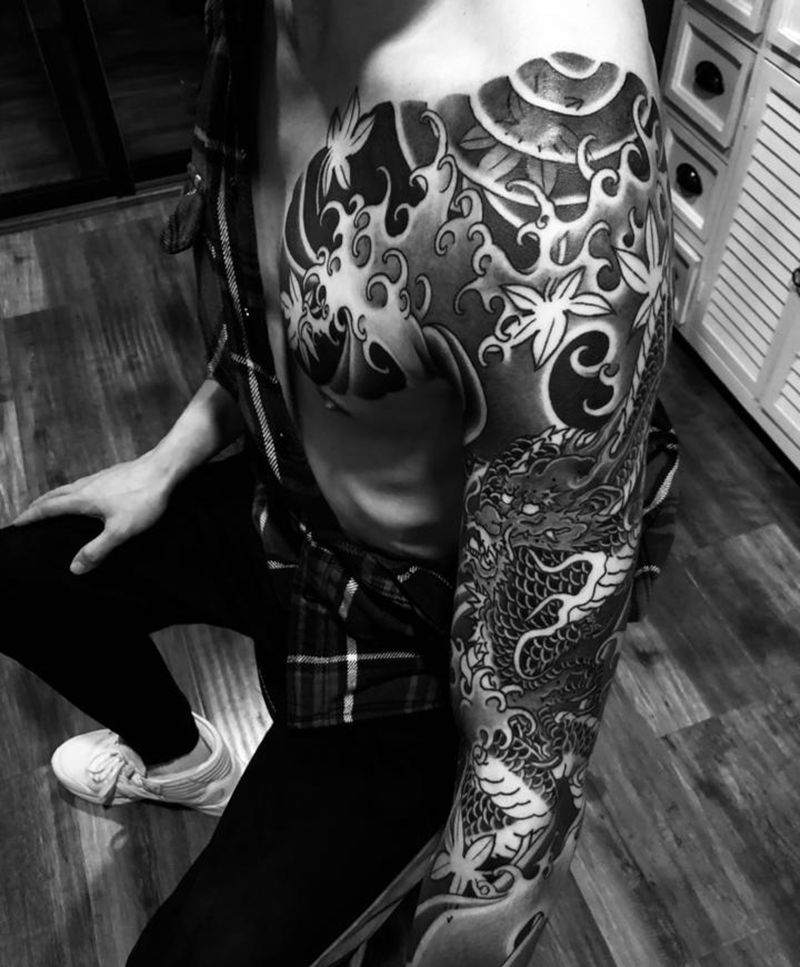 半甲七分花臂，未完成.纹身图片_手臂老传统新传统纹身图案