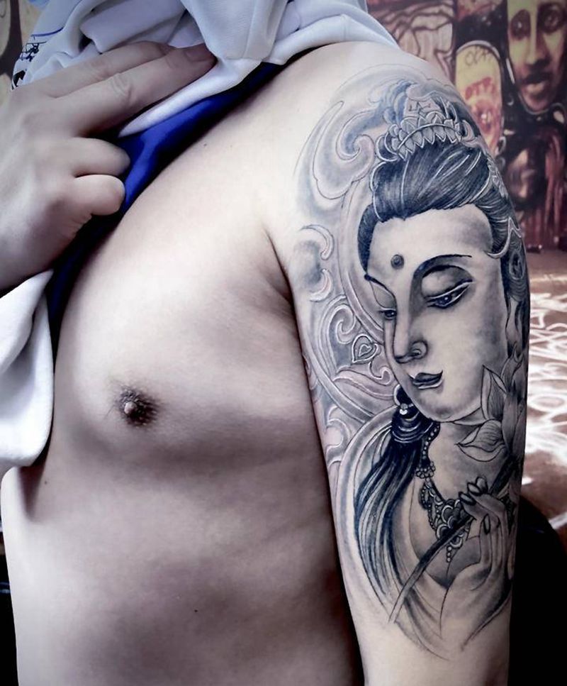 观音纹身图片_手臂新传统纹身图案
