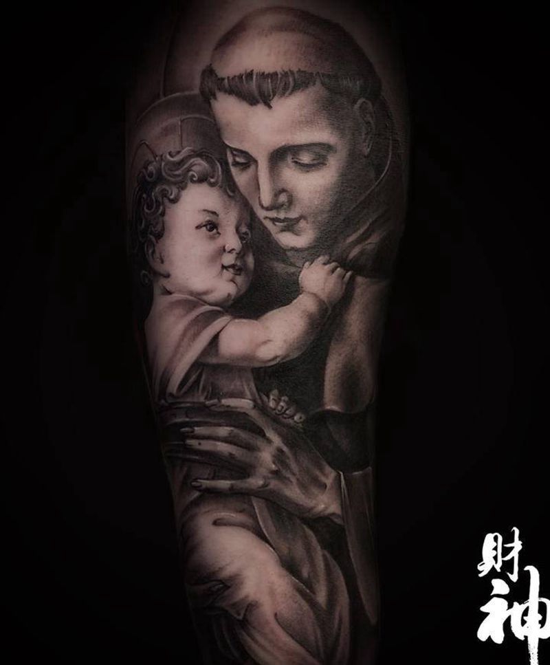 St Anthony 圣安东尼纹身图片_手臂欧美写实纹身图案