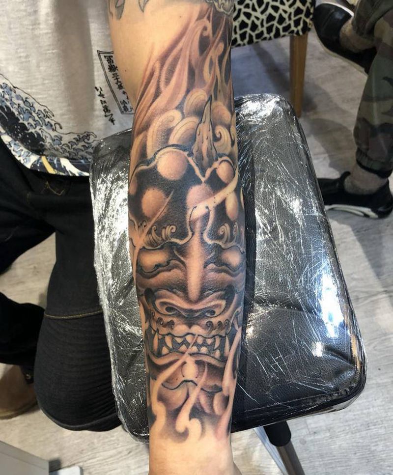 秦王tattoo新传统 唐狮纹身图片_手臂新传统纹身图案