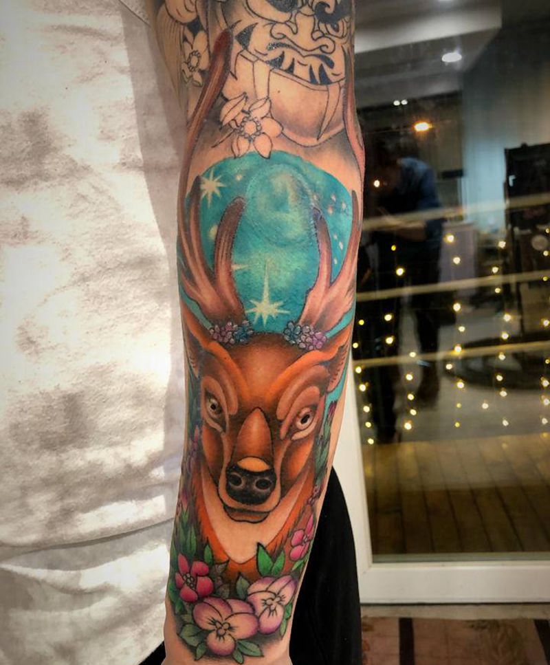 鹿虎new school路虎纹身图片_手臂New School新传统纹身图案