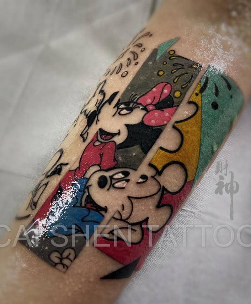 米奇纹身图片_手臂水彩纹身图案