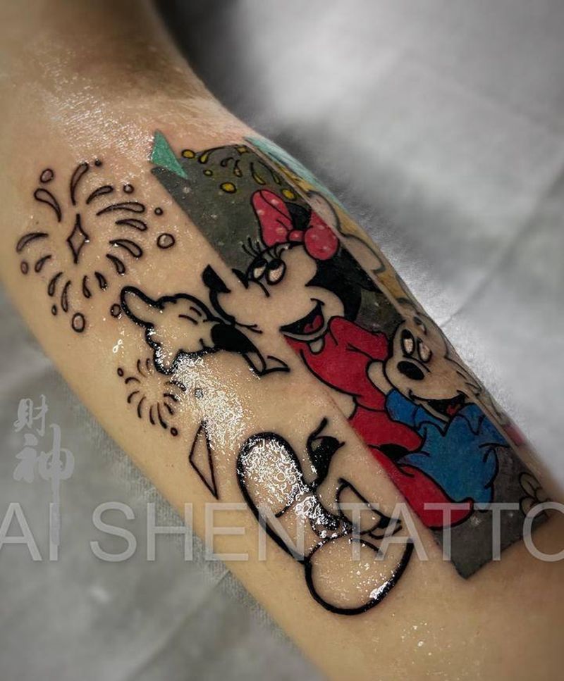 米妮纹身图片_手臂水彩纹身图案