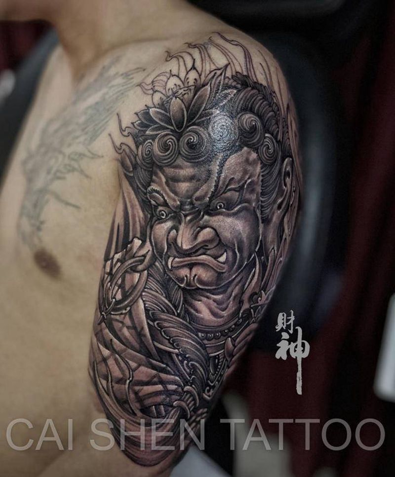 不动明王纹身图片_手臂新传统老传统纹身图案