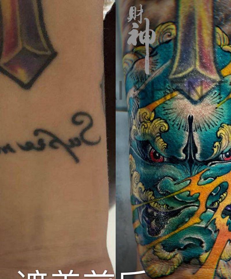 遮盖纹身图片_手臂新传统纹身图案