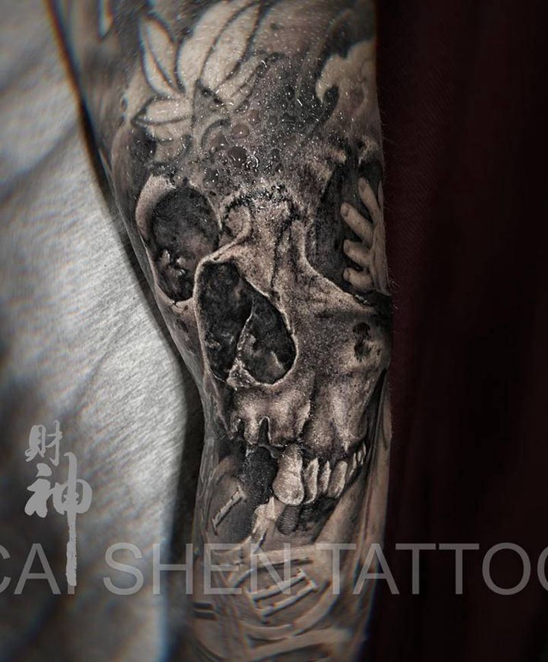 骷髅纹身图片_手臂欧美写实纹身图案