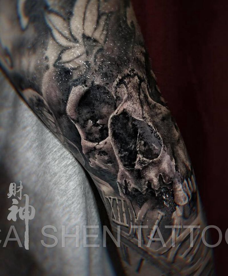 骷髅纹身图片_手臂欧美写实纹身图案