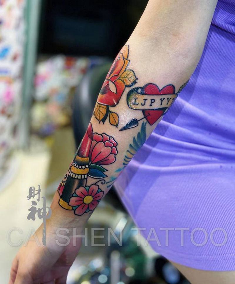 school纹身图片_手臂Old School纹身图案