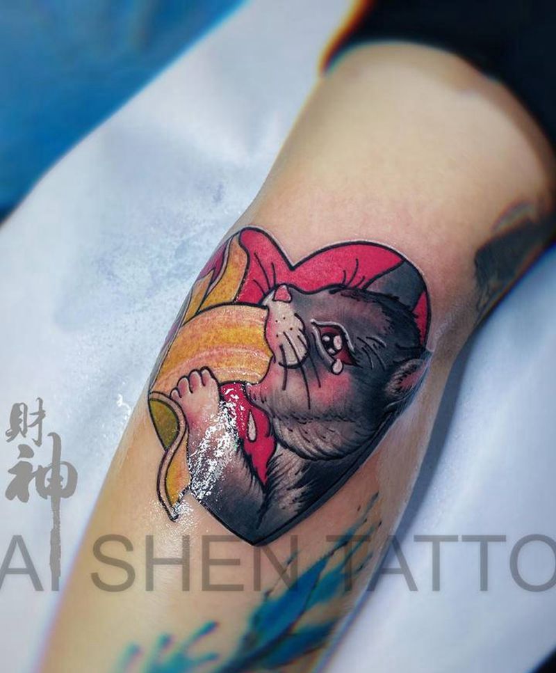 猫咪纹身图片_手臂Old SchoolNew School纹身图案