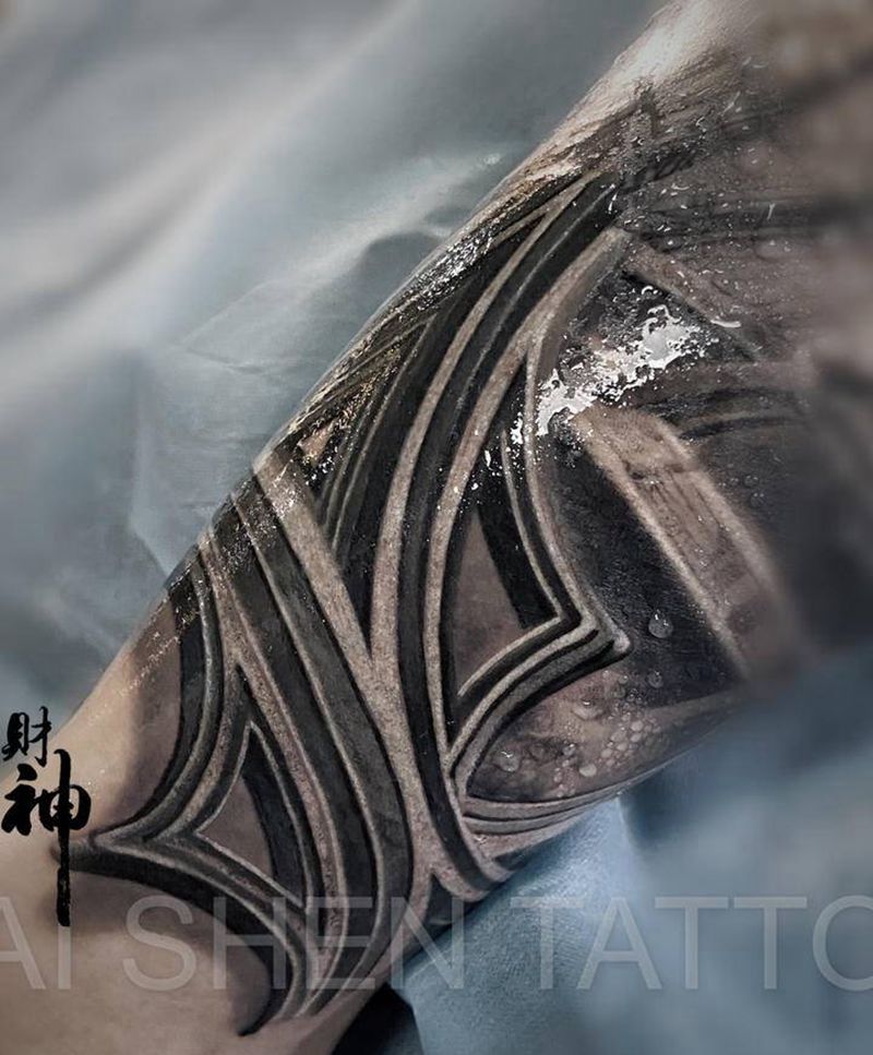 窗花纹身图片_腿部欧美写实纹身图案