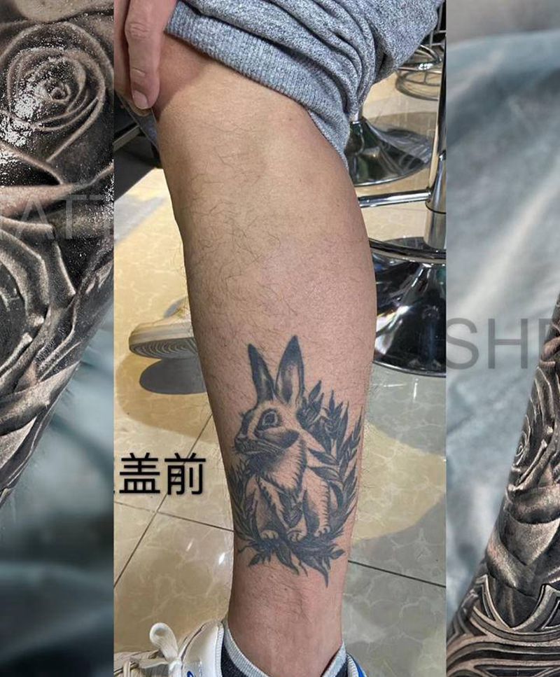 遮盖纹身图片_腿部欧美写实纹身图案