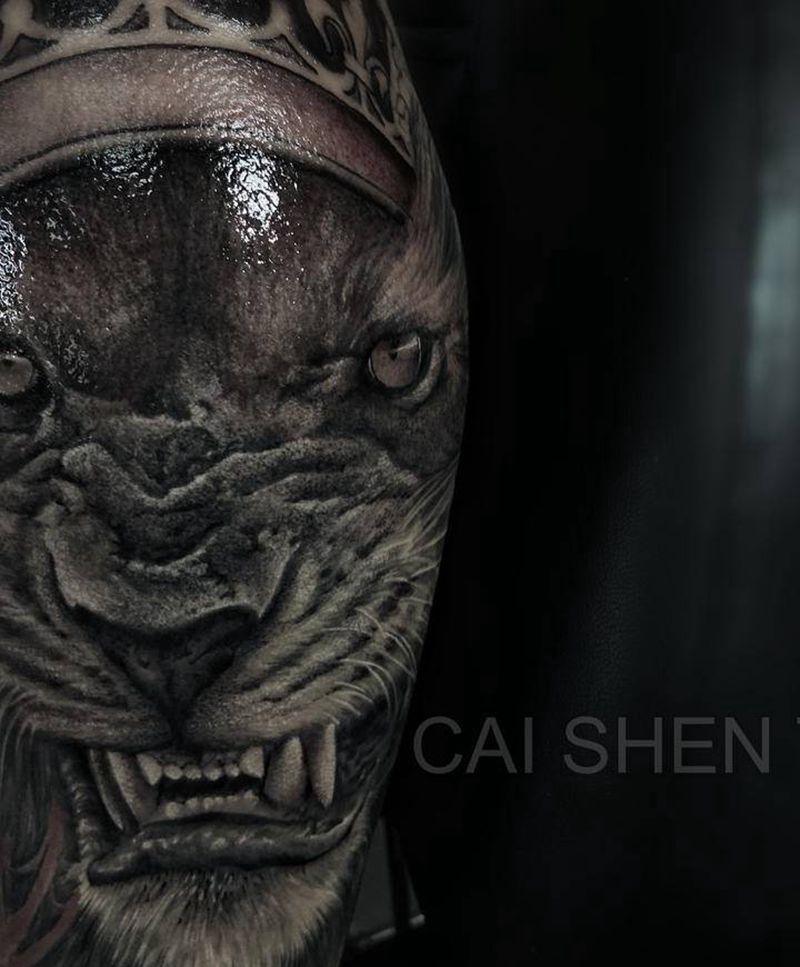 狮子未完纹身图片_手臂欧美写实纹身图案