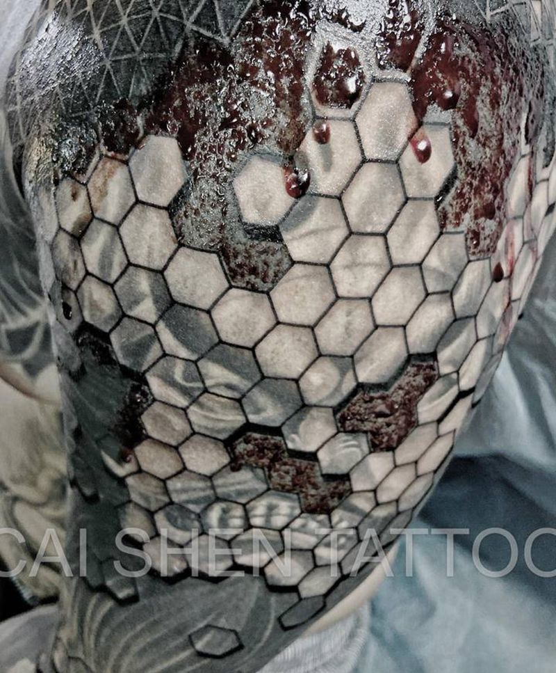 遮盖未完纹身图片_手臂几何纹身图案