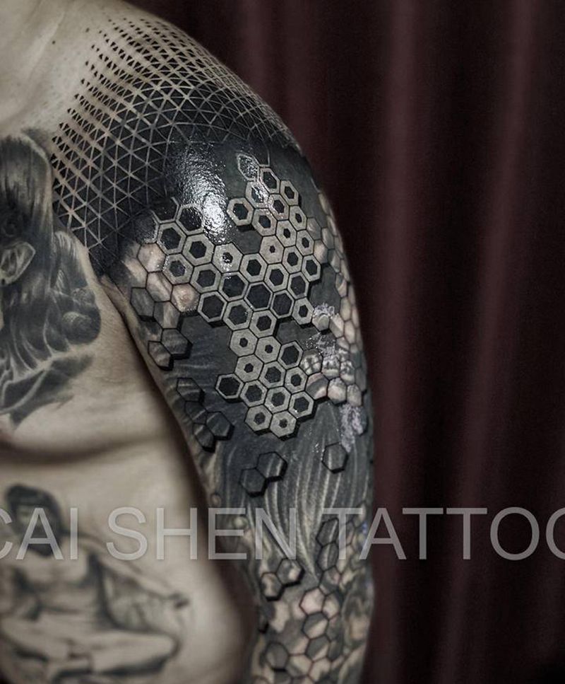 遮盖未完纹身图片_手臂几何纹身图案