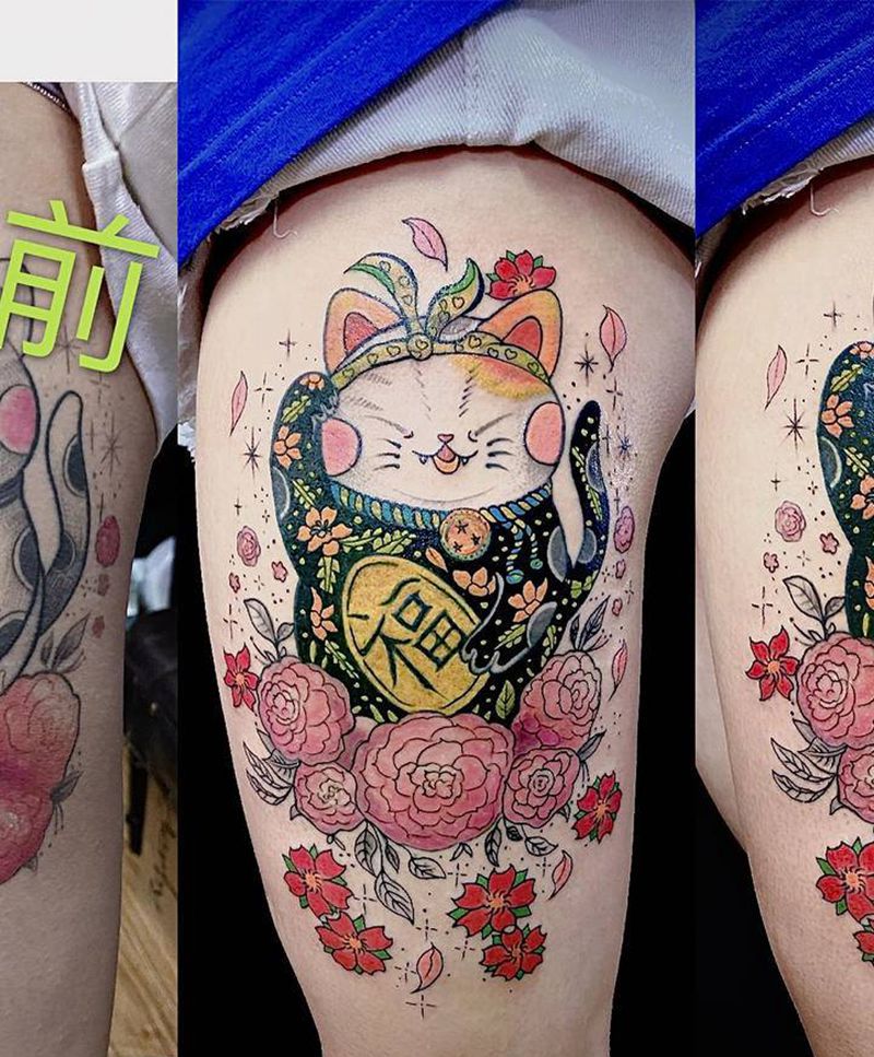 修改纹身图片_腿部New School纹身图案