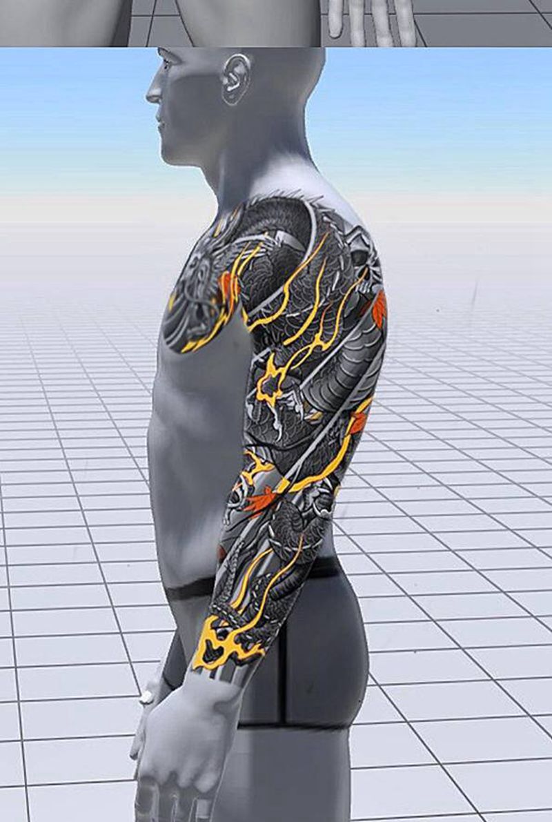 原创作品《花臂龙图》纹身图片_手臂新传统老传统纹身图案