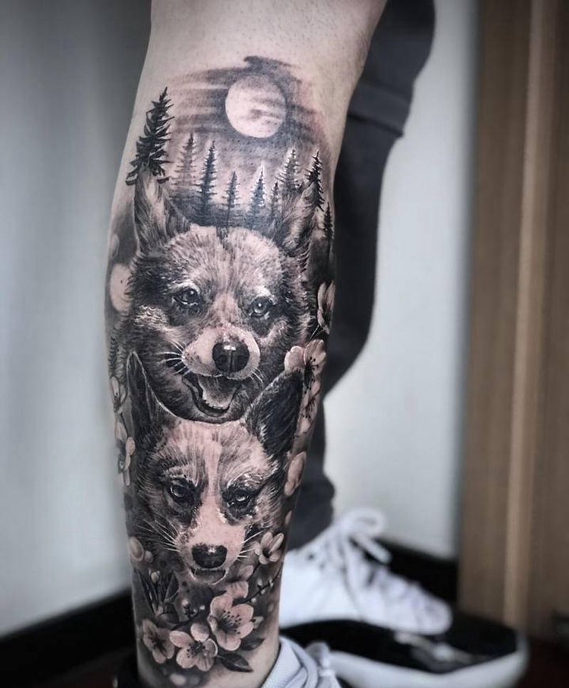 宠物纹身图片_腿部欧美写实纹身图案