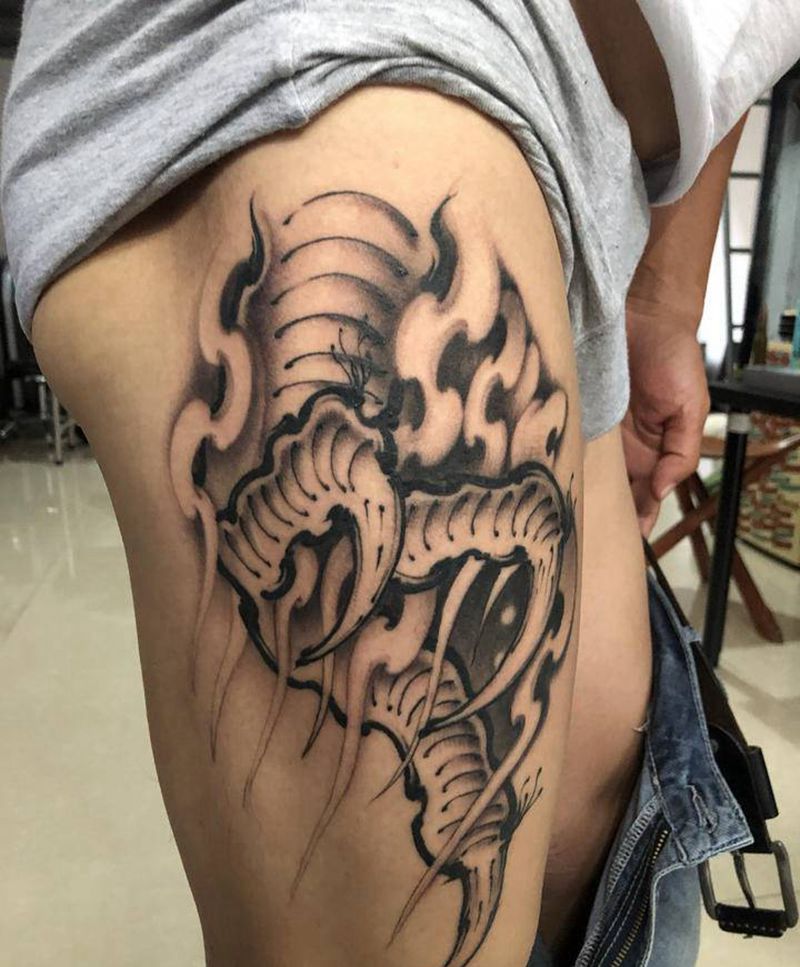 流缱线 龙爪纹身图片_腿部新传统纹身图案