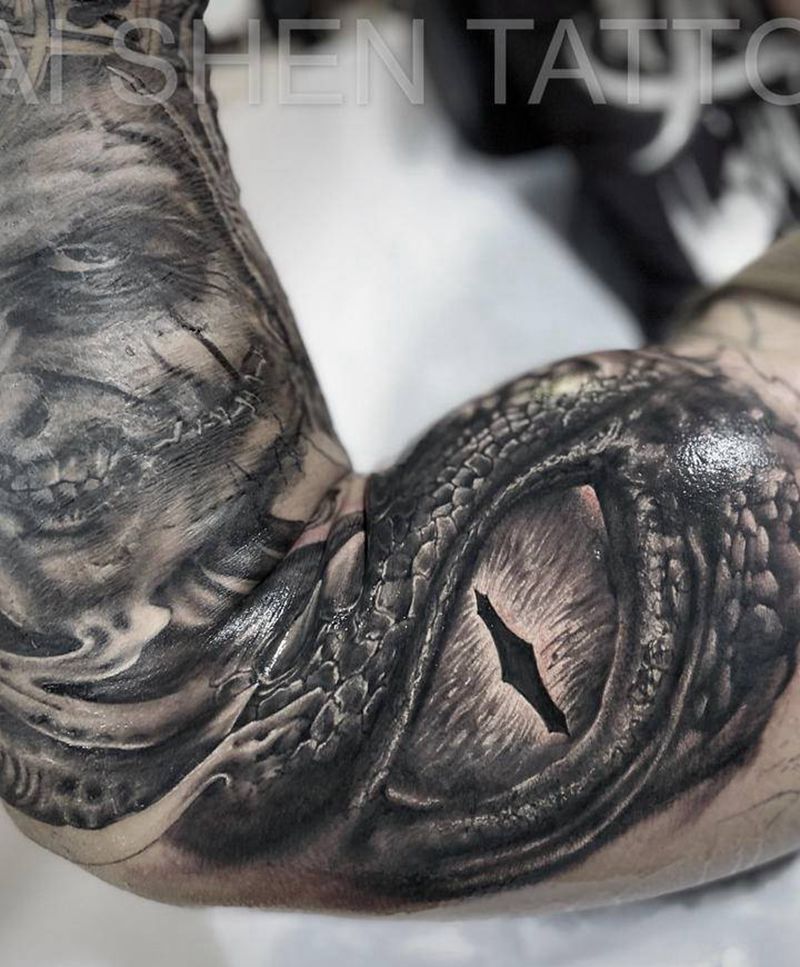 龙之眼纹身图片_手臂欧美写实纹身图案