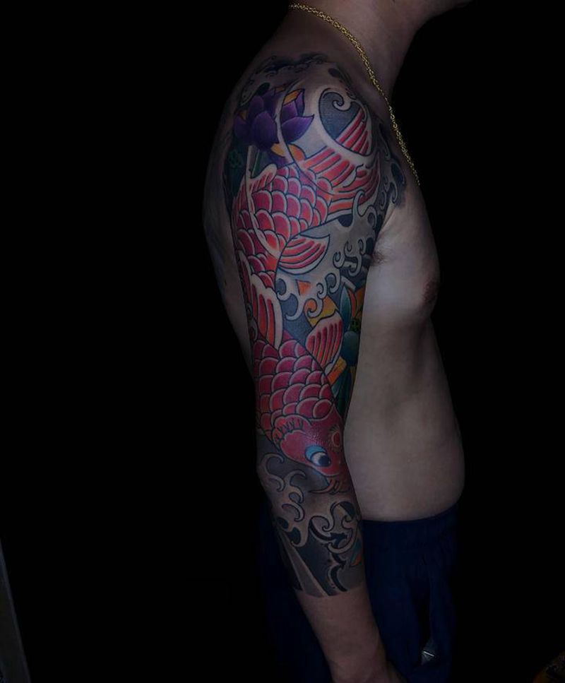 七分花臂纹身图片_新传统老传统纹身图案