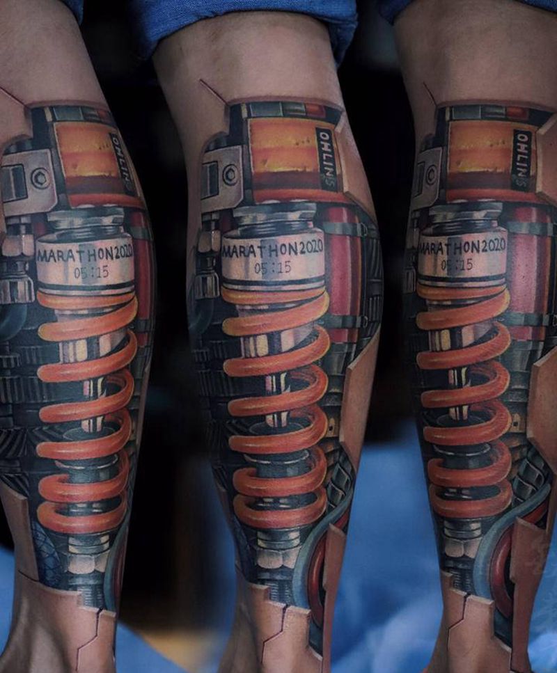 机器小腿纹身图片_腿部欧美写实纹身图案