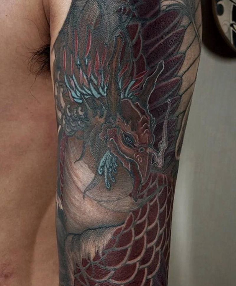 凤臂一条（未完成）纹身图片_手臂新传统纹身图案