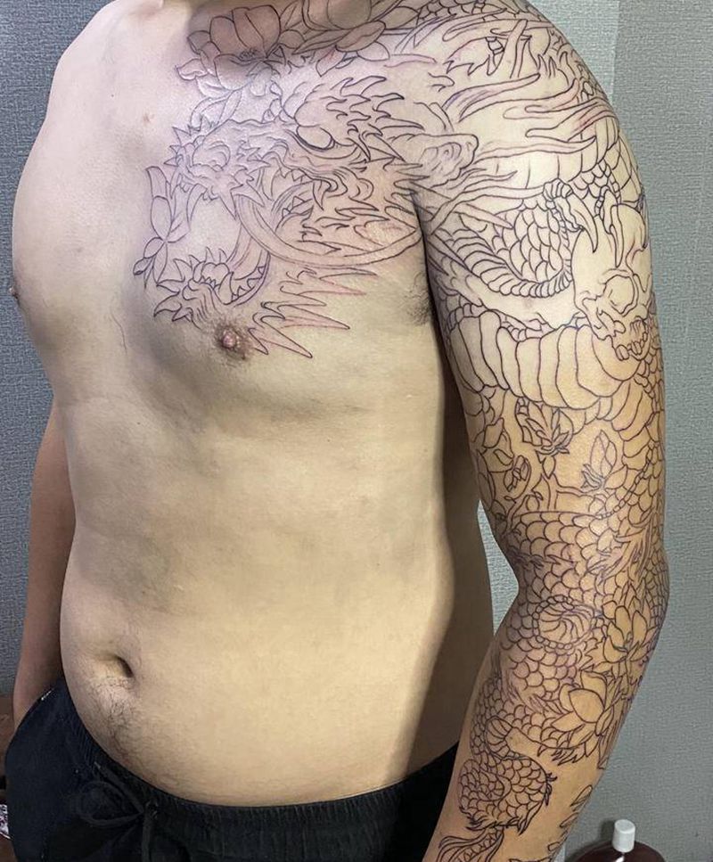 线条未完成 待续纹身图片_手臂胸部新传统纹身图案