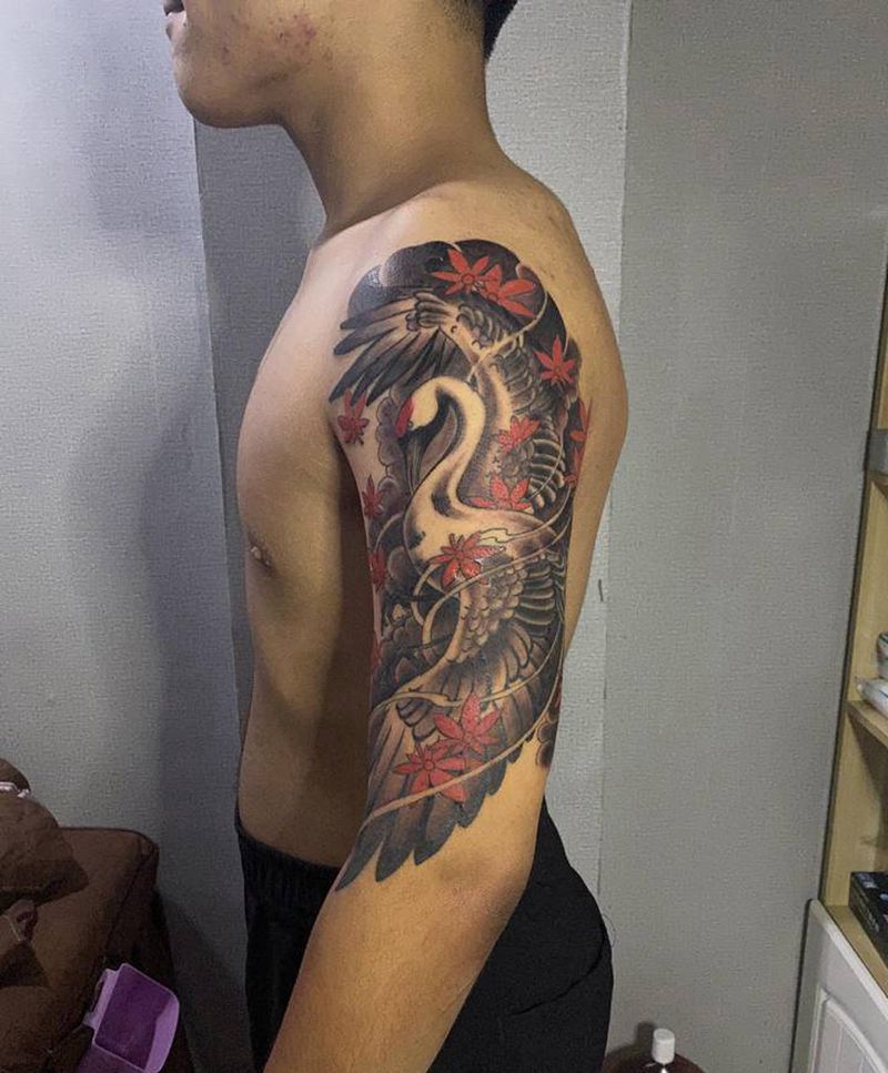 仙鹤未完纹身图片_手臂纹身图案