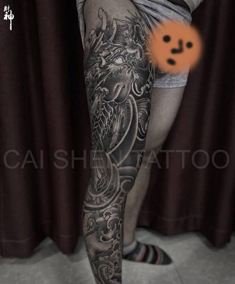 花腿纹身图片_腿部手臂新传统老传统纹身图案