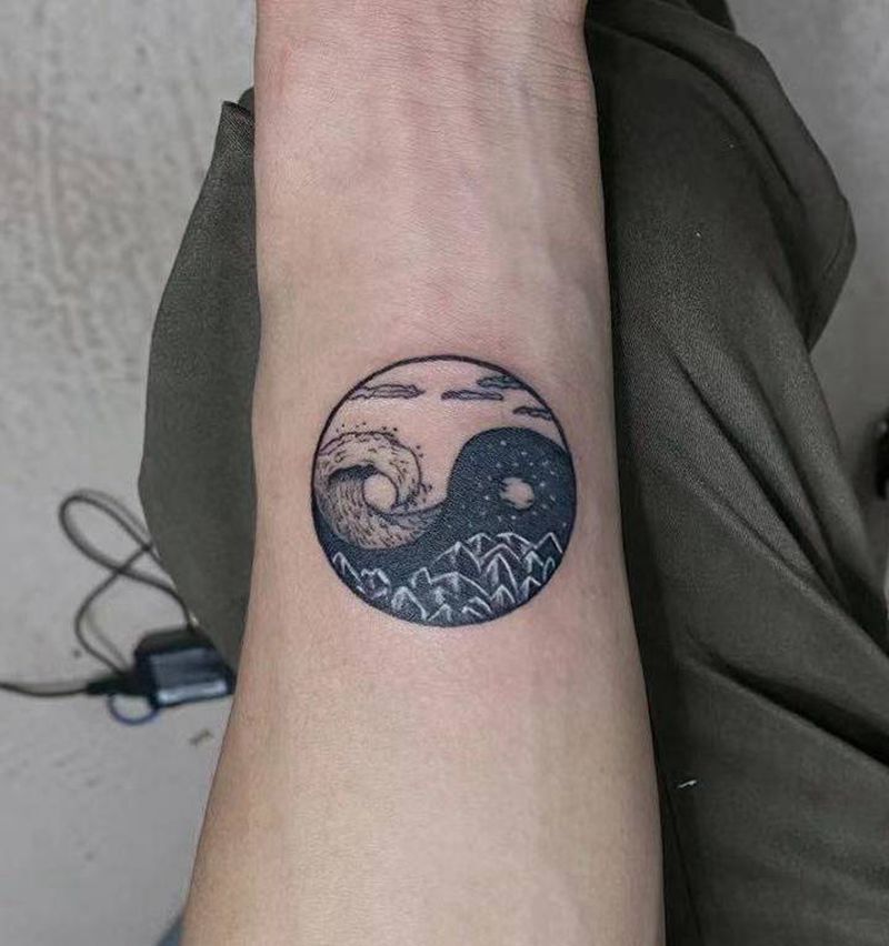 太极山水纹身图片_手臂纹身图案