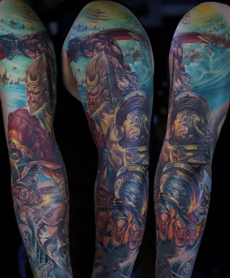 齐天大圣大闹天宫纹身图片_手臂欧美写实纹身图案