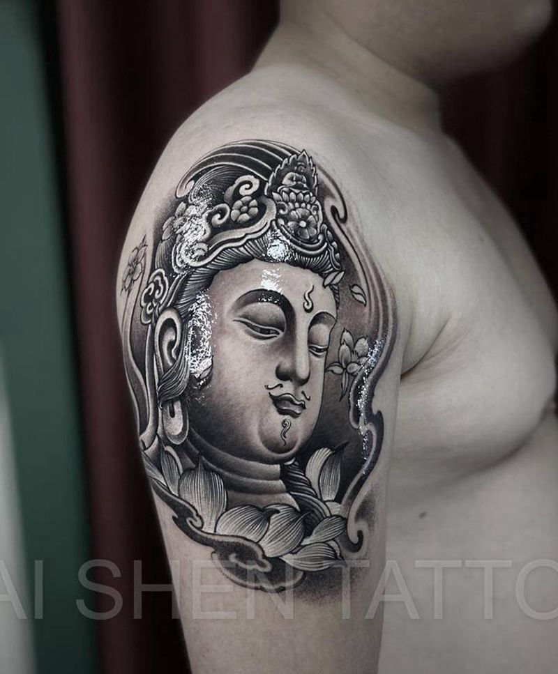 菩萨纹身图片_手臂新传统老传统纹身图案