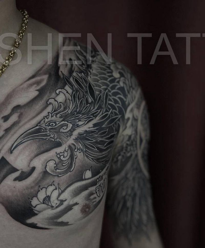 凤纹身图片_手臂老传统新传统纹身图案