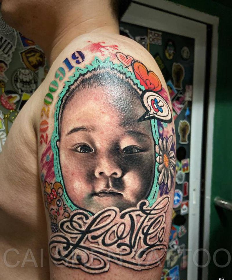 肖像纹身图片_手臂欧美写实水彩纹身图案